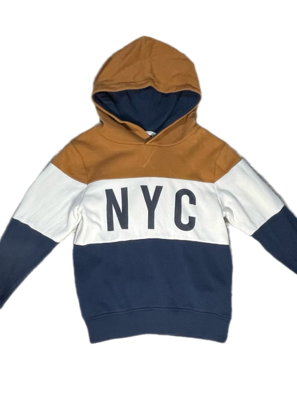 H&M Colorblock Hoodie with NYC Lettering - Brown/White/Navy